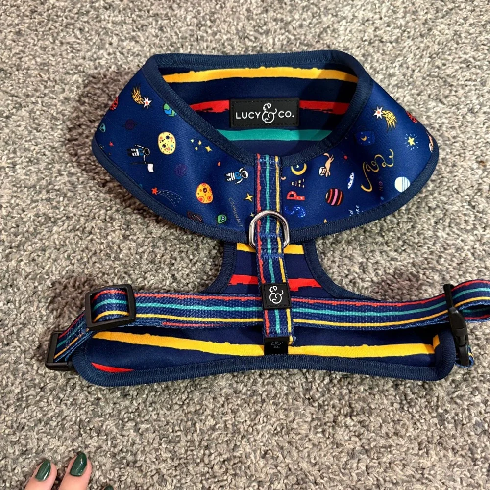 Lucy Co XL Dog Harness Space Planets Stars Adjustable Blue‎ Padded Vest